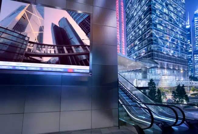 LED screen on curtain wall