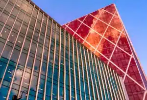 The Red, Blue, and Silver Curtain Wall Aesthetic in America