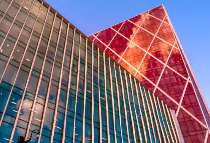 The Red, Blue, and Silver Curtain Wall Aesthetic in America